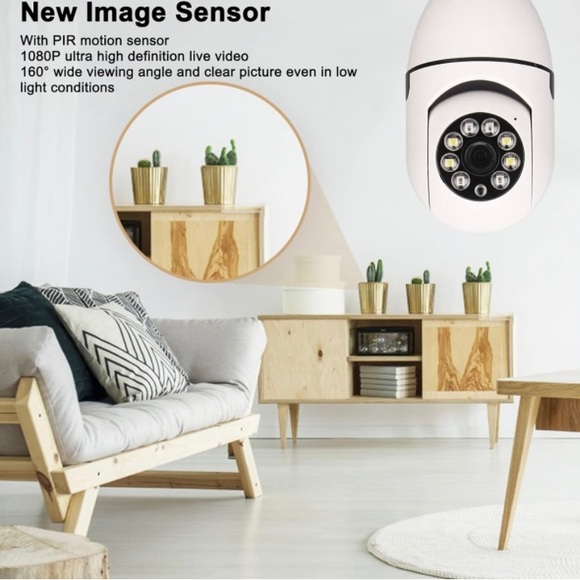 NEW Indoor Light Bulb WiFI Security Camera, Two Way Audio & Motion Detection - Picture 3 of 8